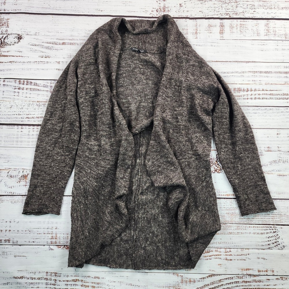 Eileen Fisher Cardigan Sweater Womens S Wool Linen Silk Knit Open Front Brown